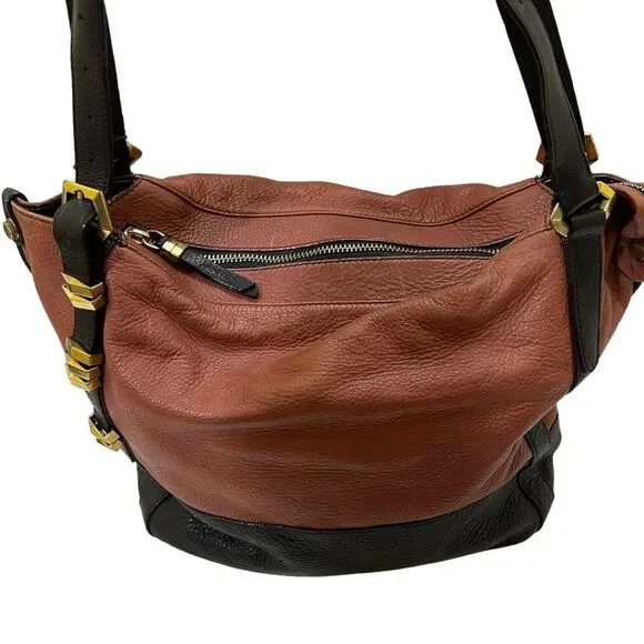 OrYANY Large Multi Pocket Pebble Leather Brown Black Bag - Picture 8 of 16